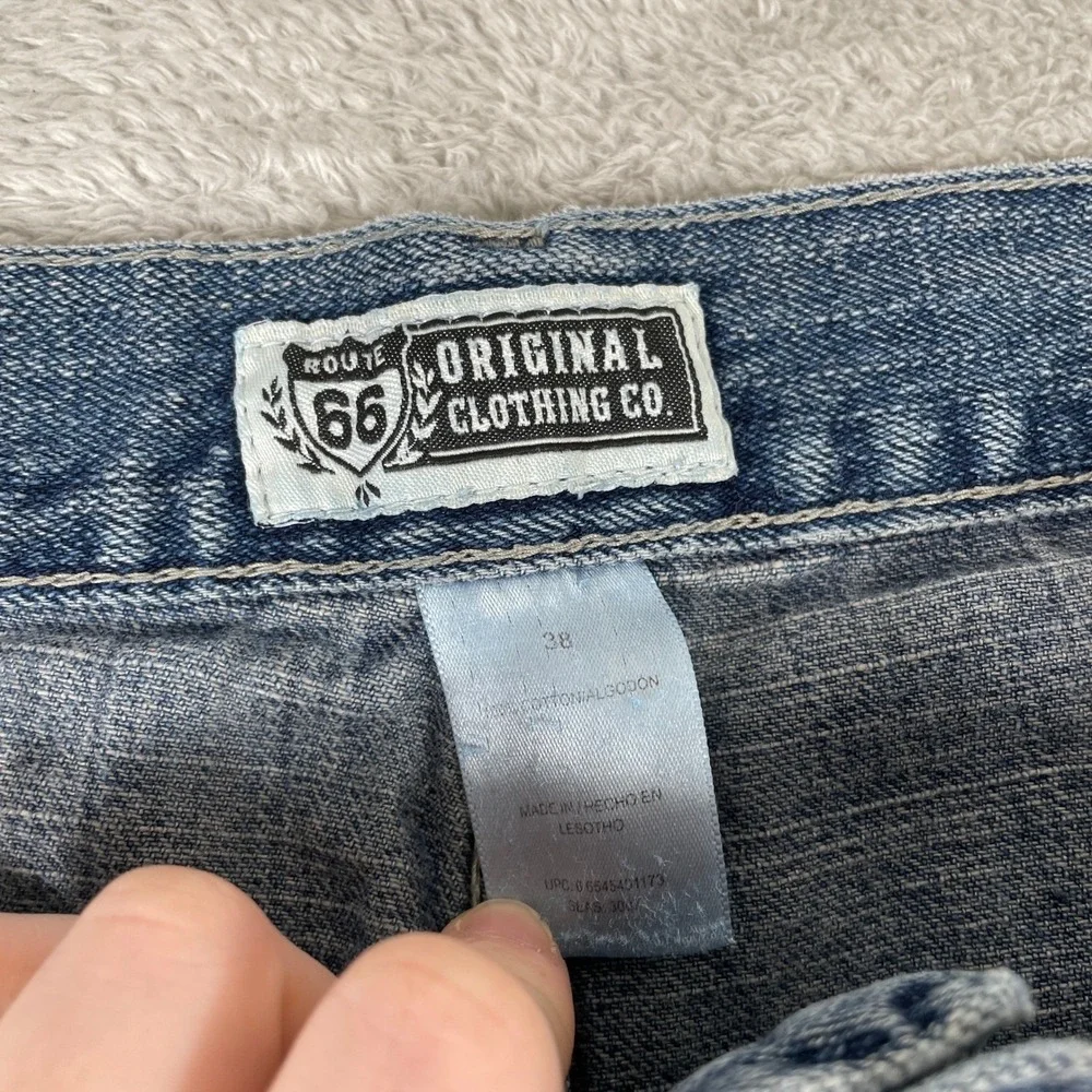 Route 66 Carpenter Shorts Mens 38 Blue Denim Utility Workwear Y2K Baggy